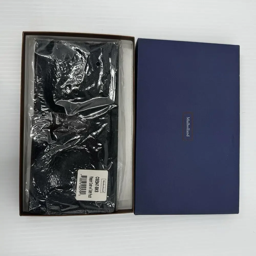 Mulholland Bifold Passport Cover Ticket Pouch Brown Black Pebble Leather NWT